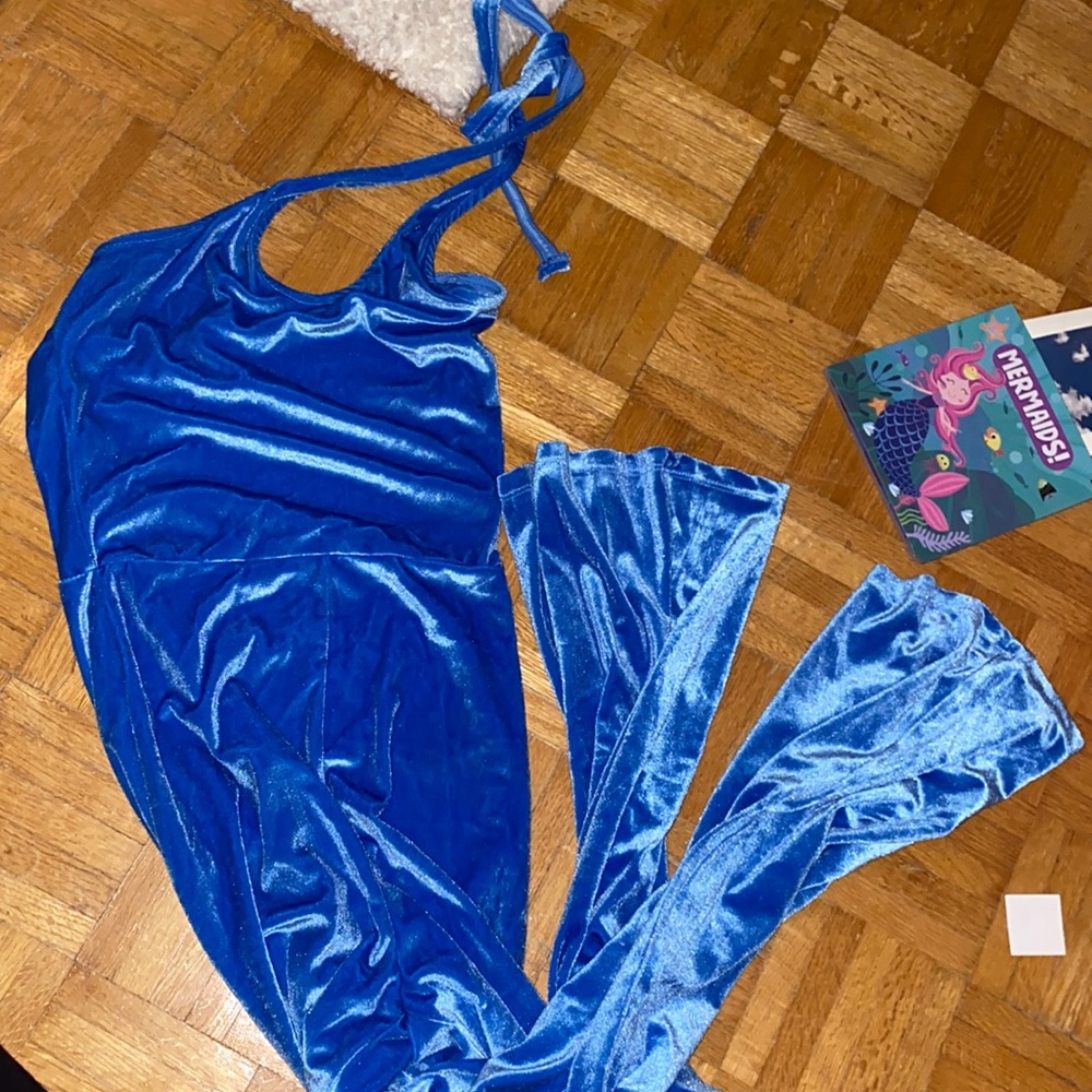 Brand new never worn velvet H&M blue jumpsuit